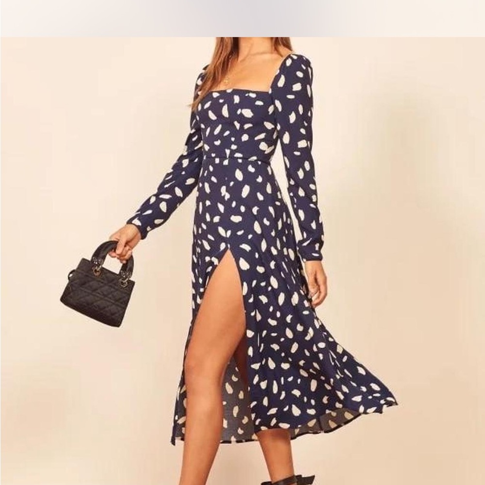 Reformation White and Blue Ruffled Tie Front Sundress